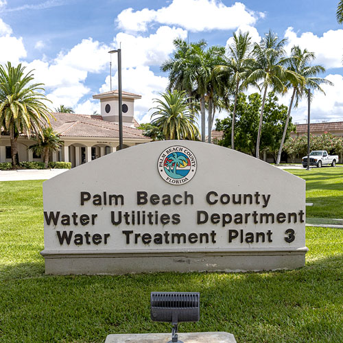 Palm Beach County Water Utilities sign.