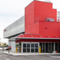 CubeSmart's red and silver building.
