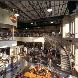 Second floor of Harley Davidson showroom.