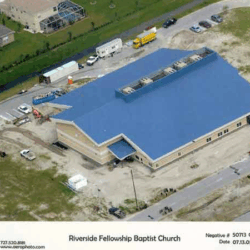 Riverside Fellow Baptist Church blue roof.