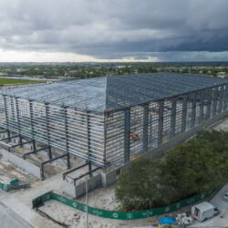 Completed frame of the Miami Dolphins training facility.