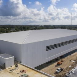 Aerial view of the Dolphin training center with siding.